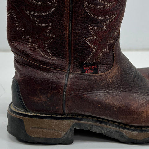 Tony Lama TW903Y Brown Leather Western Work Boots Kids Size 3D