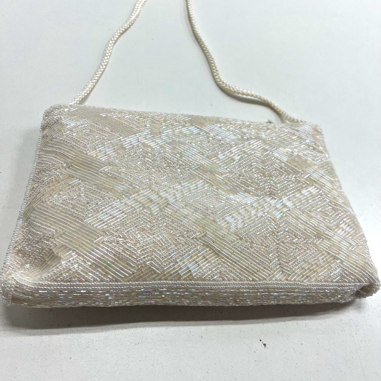 Beaded Off White Bridal Crossbody Clutch Zip Closure