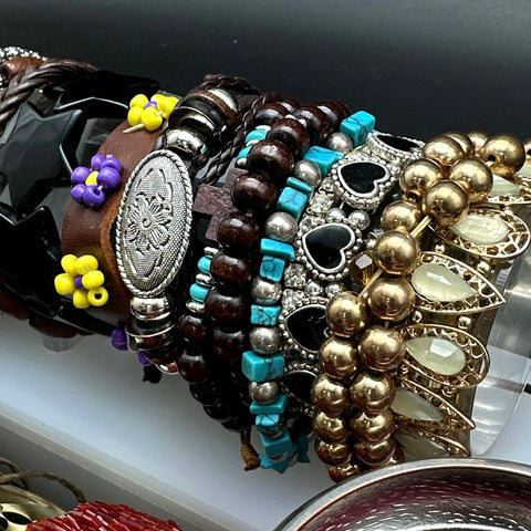 Vintage to Modern Costume Jewelry Lot of 50+ Bracelets Bangles Cuffs Beaded