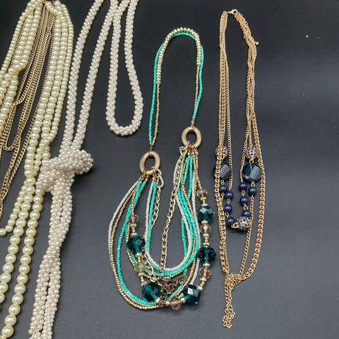 Fashion Jewelry Lot 7 Necklaces Faux Pearl Multi-Strand Beaded Statement