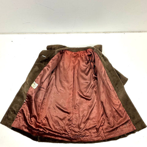 Vintage 60s Tudor City Malden Faux Fur Coat Wide Collar Union Made Brown Sz L