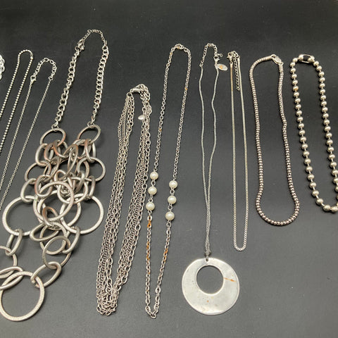 Brighton & Mixed Silver Tone Necklace Lot of 11 Statement Fashion Jewelry