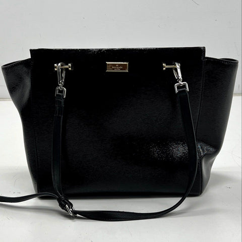 Kate Spade Black Textured Patent Leather Satchel Tote Bag Gold Hardware