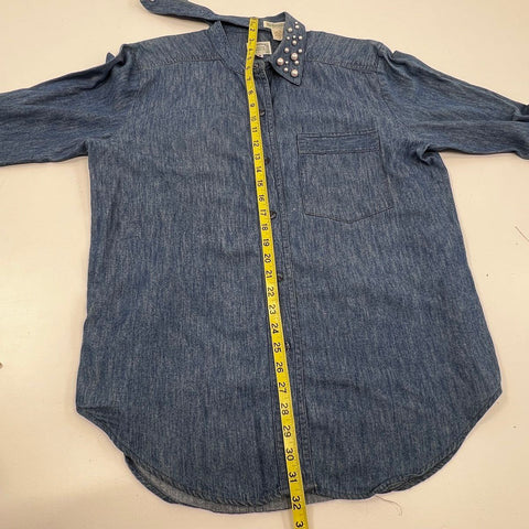 Vintage 90s Hairston Roberson Women's Blue Denim Pearl Collar Shirt Jacket M/L
