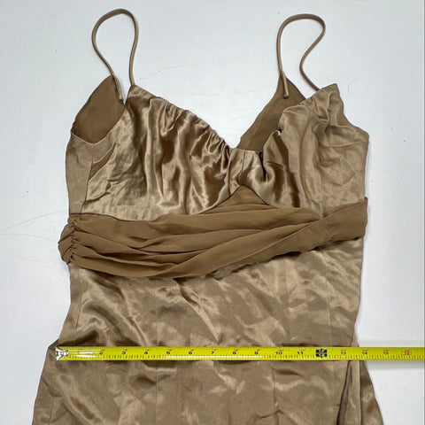 Vera Wang Maids Women's Almond Gold Ruched Spaghetti Strap Formal Gown Sz 10