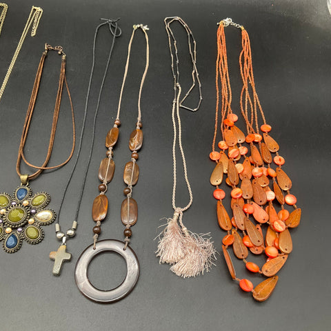 Vintage & Fashion Jewelry Lot of 10 Necklaces Boho Statement Shell Cross Beaded