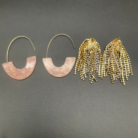 Blush Pink Taupe Jewelry Lot Faux Pearl Tassel Necklaces Earrings 10 Pc