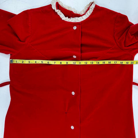 Vintage 70s Raymodes Red Velour Lace Trim Button Front Nightgown Robe Sz NS