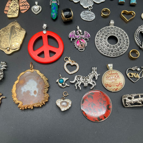 Vintage & Modern Pendants Charms Jewelry Lot of 37 Hogwarts Enamel Agate