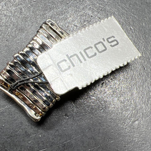 Chico's Delighted Rhinestone Silver Tone Stretch Adjustable Size Ring NWT