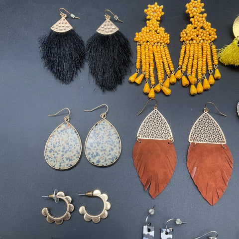 Boho Statement Fashion Earring Jewelry Lot of 19 Tassel Hoop Beaded Resin