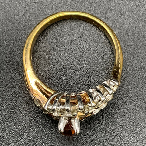 Vintage 18K Gold Filled Brown & Clear Faceted Stone Bypass Style Ring Size 7.75