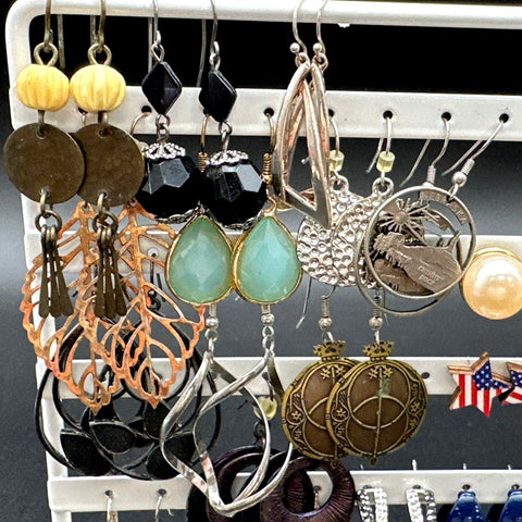 Mixed Fashion Costume Earrings Lot 35+ Pairs Hoop Dangle Stud Patriotic Boho