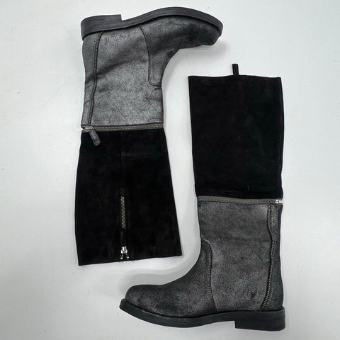 Eileen Fisher Convertible Zip Off Knee High Ankle Boots Suede Black Size 7