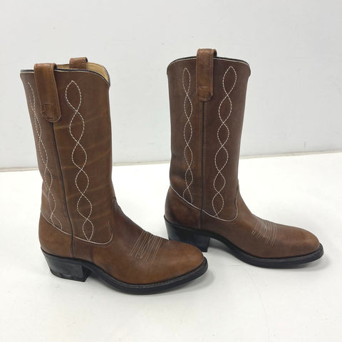Vintage 80s HH Double H Brown Leather Safety Toe Cowboy Work Boots Size 7D