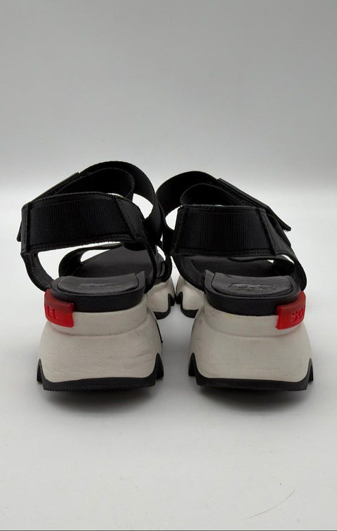 Sorel Kinetic Sandal Black White Platform Wedge Slingback Women's Size 10