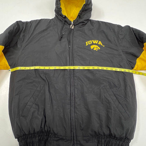 Vintage 90s Logo 7 Iowa Hawkeyes Hooded Puffer Jacket Sz L