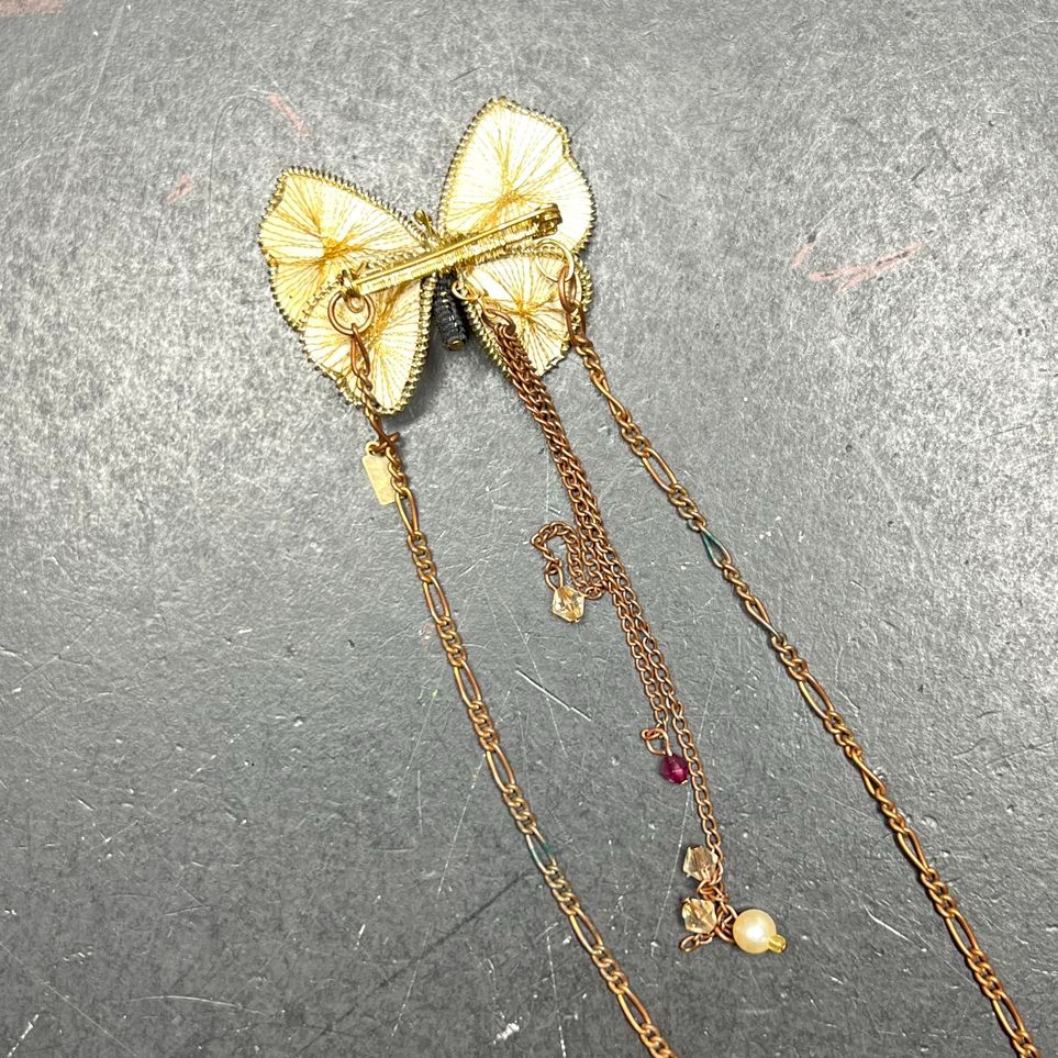 Y2K Vintage Eclissi Ever Autumn Butterfly Collar Pin Necklace Tiger's Eye