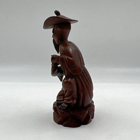 Nasco Vintage Carved Wood Fisherman Figure Asian Statue Holding Fish 9 Inch