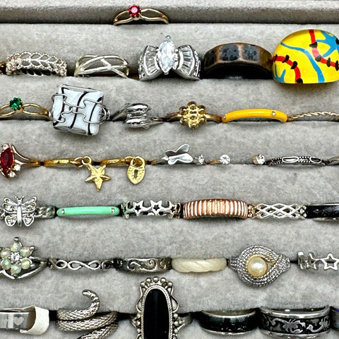 Mixed Costume Fashion Rings Lot 60+ Pcs Rhinestone Enamel Novelty Animal Stars