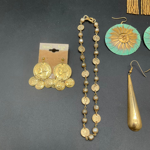 Vintage Gold Tone Boho Jewelry Lot 7 Sets Celestial Sun Sears Scene IV Earrings