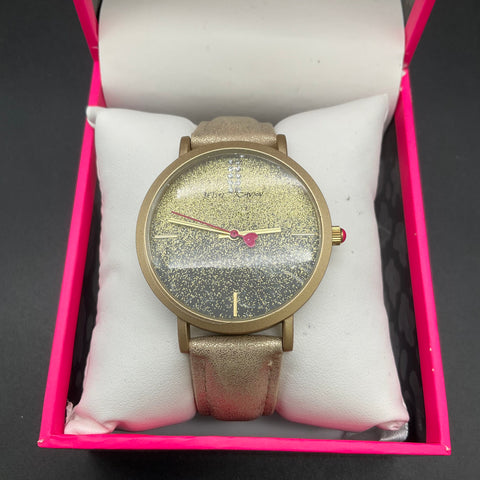 Betsey Johnson Watch & Necklace Set Gold Tone Rhinestone High Heel Pendant Boxed