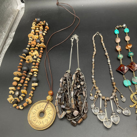 Boho Artisan Statement Necklace Jewelry Lot of 10 Beaded Shell Stone Hippie