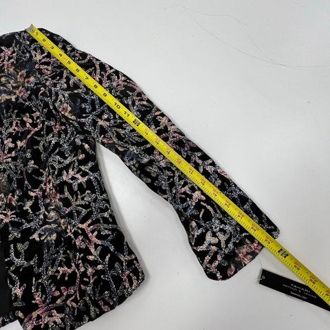 Tahari ASL Women's Sequin Burnout Velvet Jacket Black Pink NWT Size 8