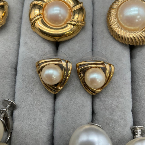 Vintage Richelieu Faux Pearl Jewelry Lot 8 Pairs Clip On & Pierced Earrings