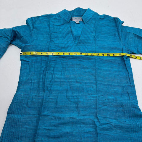 Charlotte Kellogg Women's Silk Tunic Top Teal Blue Pintuck Textured Sz M