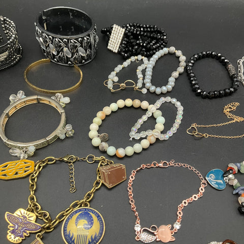 Vintage Mid-Century Bracelet Lot 33 Beaded Bangle Charm Cuff Mixed