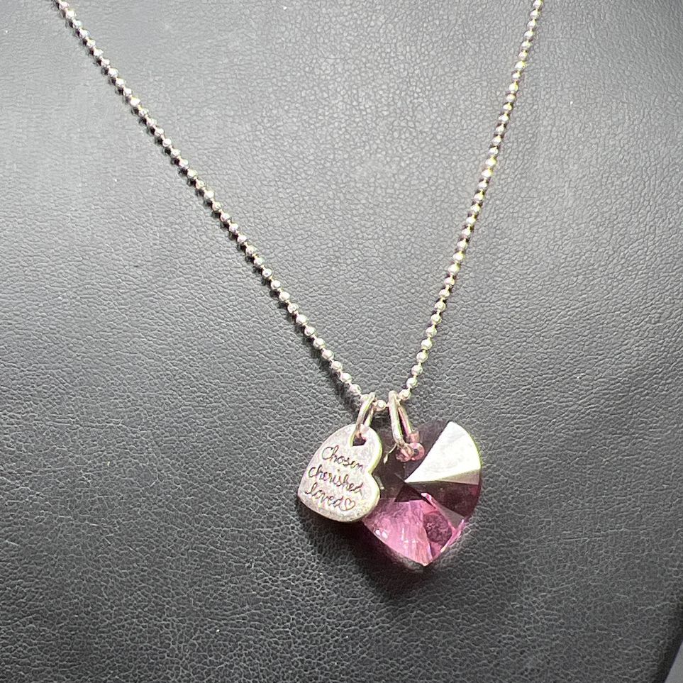 925 Sterling Silver Chosen Cherished Loved Pink Heart Necklace
