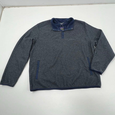 NWT Eddie Bauer Heather Navy Sweater Fleece Snap Neck Pullover Men's XXL