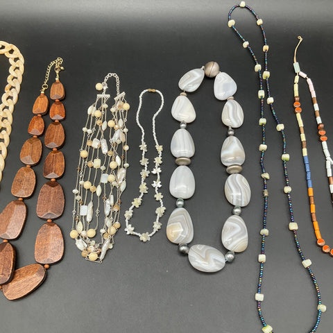 Vintage & Modern Boho Jewelry Lot of 10 Necklaces Wood Shell Beaded Acrylic