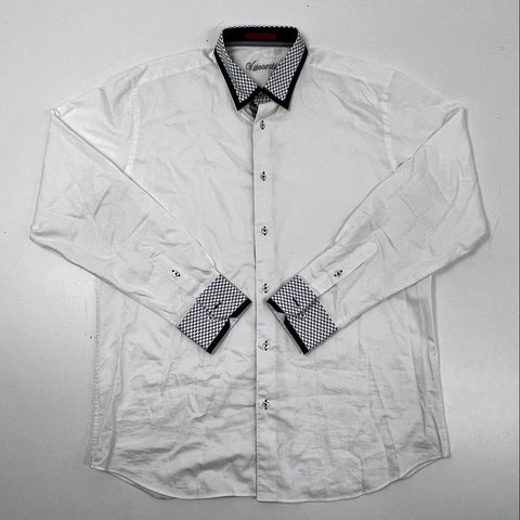 Visconti Men's White Button Down Shirt Geometric Pattern Trim Long Sleeve Sz XL