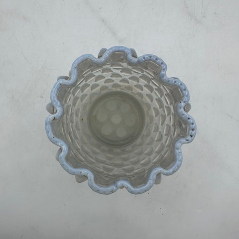 Pressed Glass Opalescent Hobnail Vase Ruffled Rim 4.5 Inch Vintage