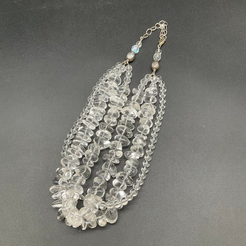 Coin Silver Clear Quartz Multi-Strand Necklace Faceted Tumbled Beads 206g