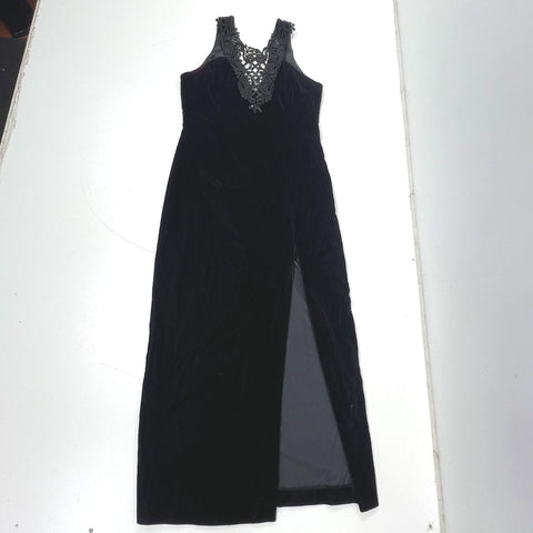Vintage 90s Scott McClintock Black Velvet Sequin Lace Maxi Gown Dress Womens 16