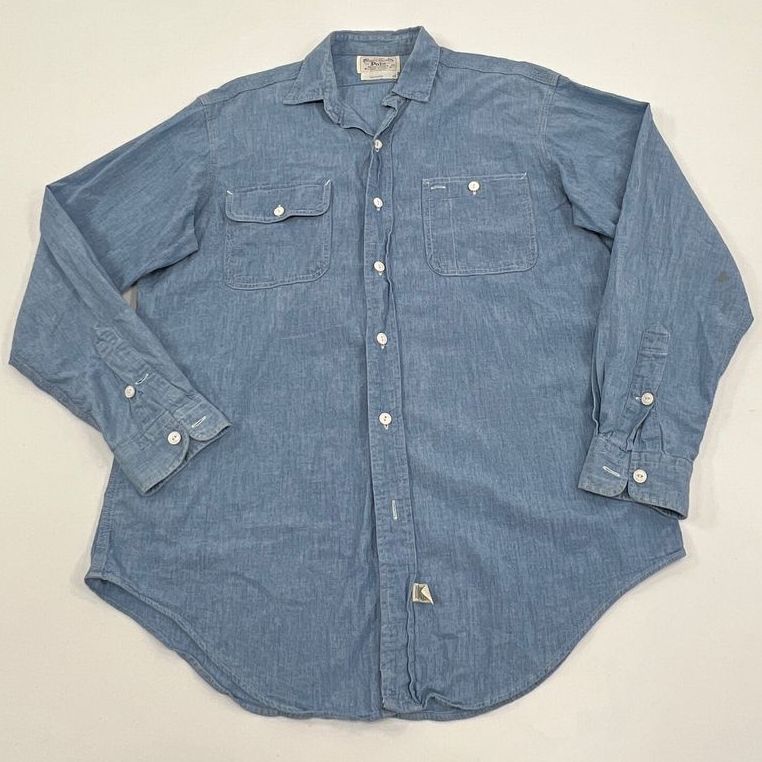 VTG Men's Polo RL Blue 100% Cotton Button Up Long Sleeve Shirt 90's Size Medium