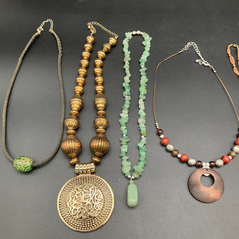 Mixed Costume Jewelry Lot 8 Necklaces Boho Ethnic Tribal Beaded Wood Feather