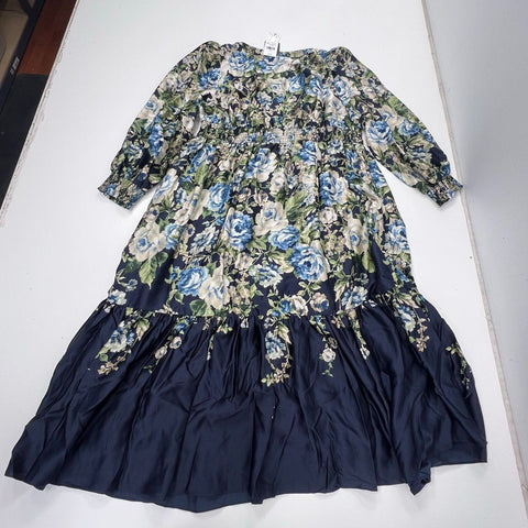 Melonie T Women's Navy Blue Floral Long Sleeve Tiered Dress NWT Size 18W