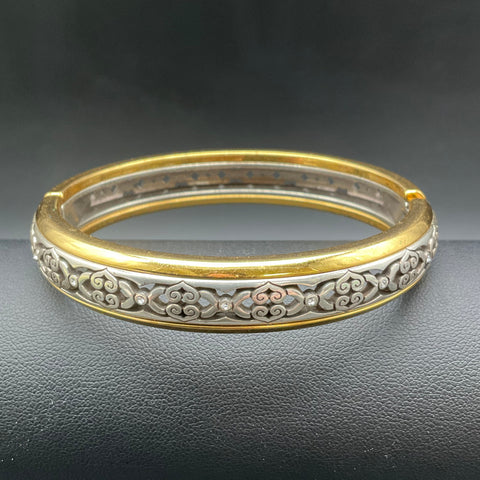 Brighton Intrigue Narrow Hinged Bangle Two-Tone Scroll Heart Accents Size 7