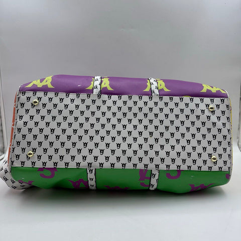 Steve Madden Multi-Color Monogram Logo Duffle Weekender Bag Gold Hardware