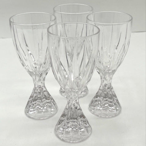 Pressed Glass Crystal Goblet Set 4 Twisted Stem Faceted Starburst Base 7.25"