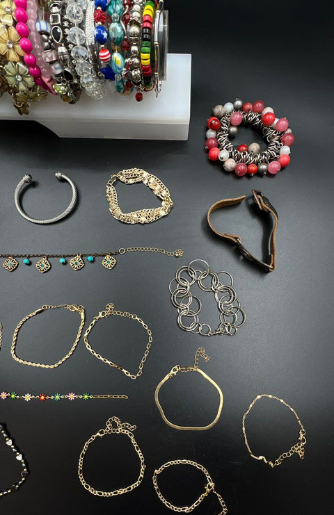 Vintage to Modern Fashion Bracelet Lot 2 Lbs Beaded Bangle Cuff Gold Silver Tone
