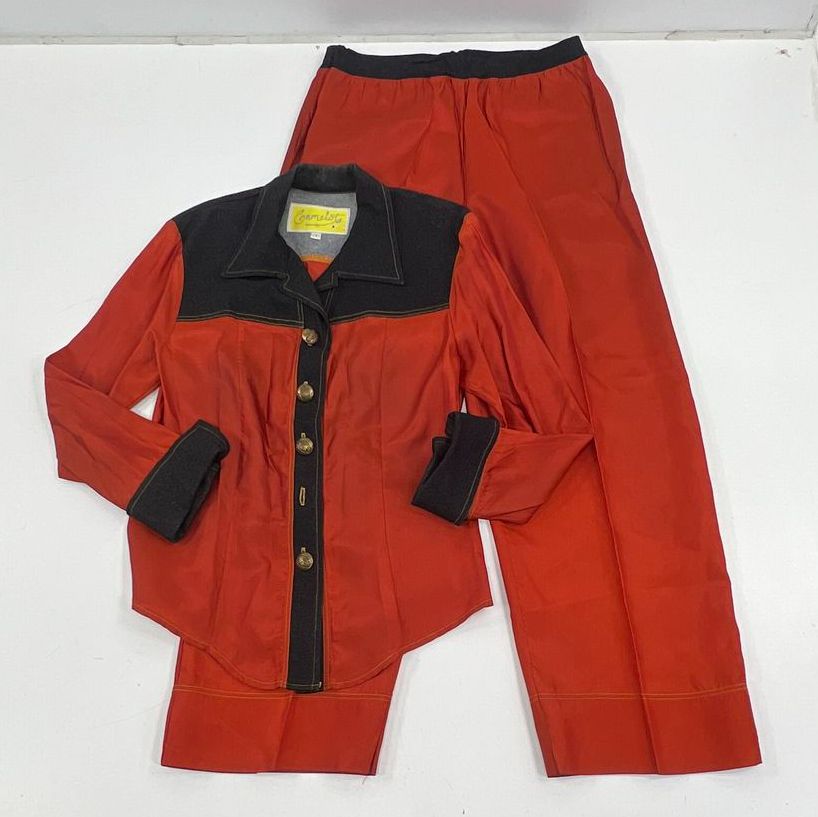Vintage 70s Camelot Rust Black Colorblock Western Pant Suit Set Womens Size 1