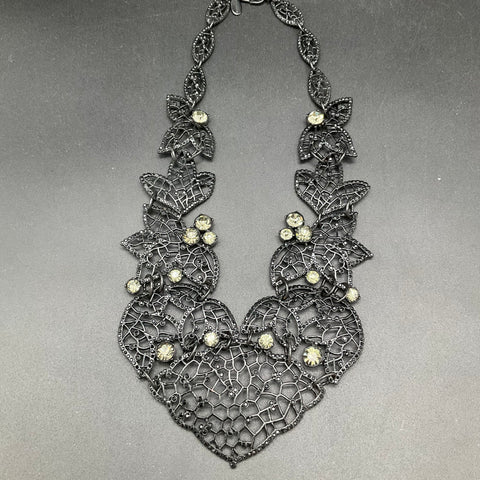 Ann Taylor Statement Necklaces Lot of 2 Faux Pearl Floral & Black Filigree Bib