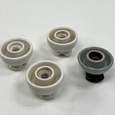 Lot of 4 Vintage Ceramic Porcelain Electrical Insulators White & Grey Victor V