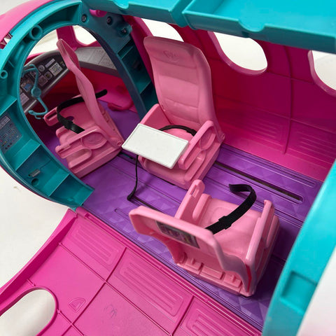 Mattel Barbie Glam Vacation Jet Airplane Toy 2012 Pink Folds Open Seats Dolls