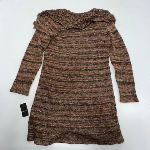 Fever NWT Women's Brown Multicolor Striped Ruffle Collar Cardigan Sweater Sz M
